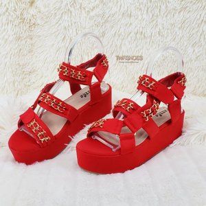 Summer Platform Sandals Flatform Chain weave strap Red Comfy
